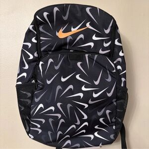 Nike Black and Gray Backpack with Orange Swoosh